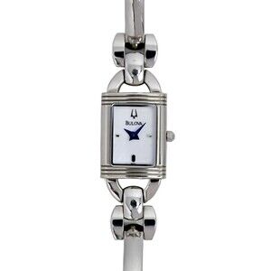 Bulova Ladies Tank Bangle 96T41 MOP Dial Wrist Watch Steel Bracelet